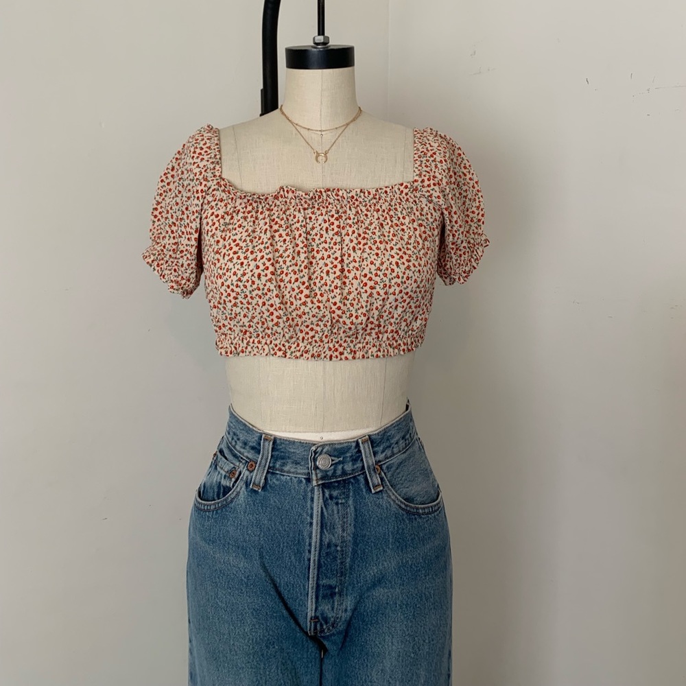Brandy Melville yellow floral Mira crop top nwt